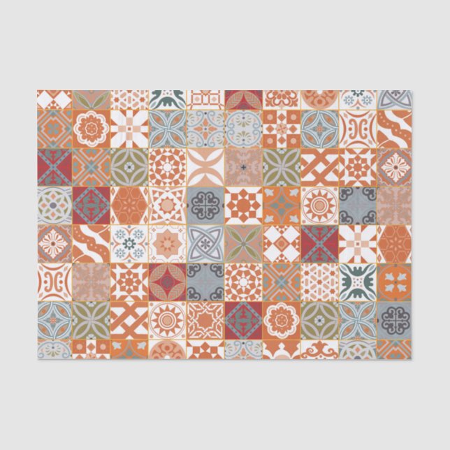 Orange Moroccan tile Tissue Paper (Front)