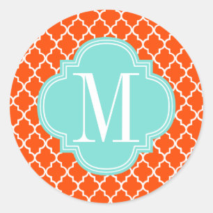 Orange Moroccan Tiles Lattice Personalised Classic Round Sticker