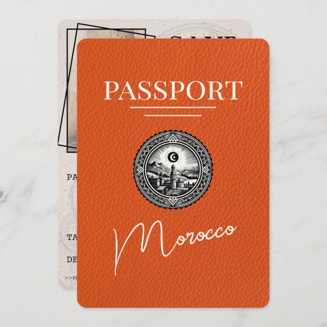 Orange  Morocco Passport Save The Date (Front/Back)