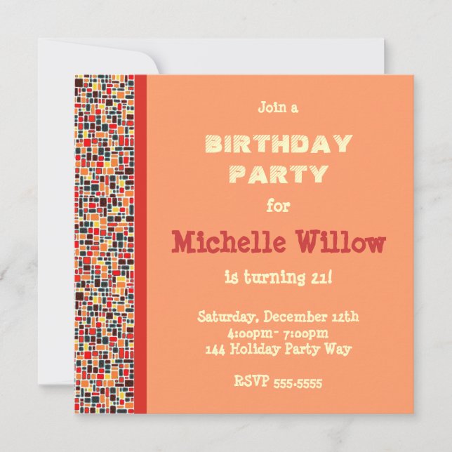 Orange Mosaic Birthday Party Invitation (Front)