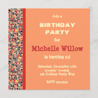 Orange Mosaic Birthday Party Invitation
