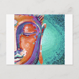 Orange mosaic buddha face postcard
