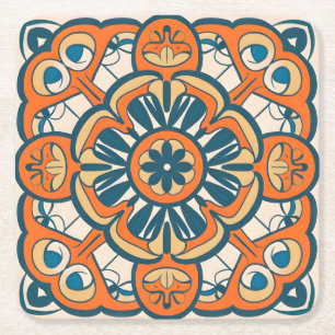 orange mosaic square paper coaster