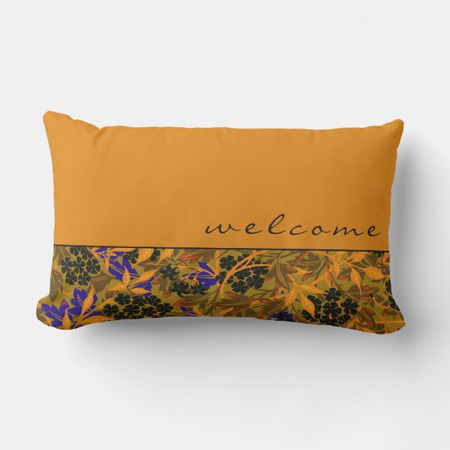 Orange & Moss Green Jasmine Floral | Welcome Lumbar Cushion (Front)