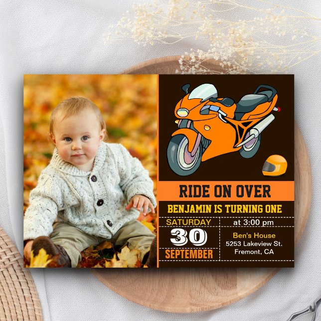 Orange Motorcycle Racing First Birthday Invitation (Creator Uploaded)