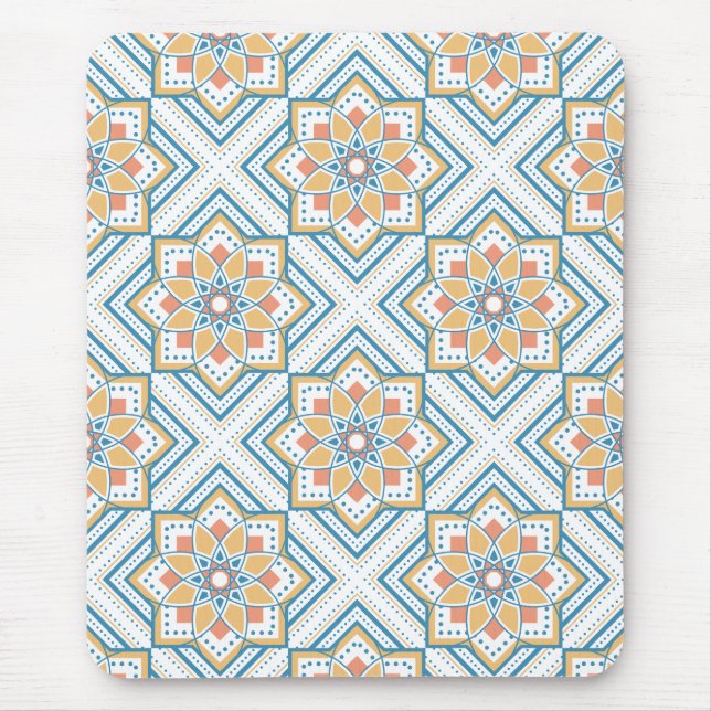 Orange Mouse Pad With Blue Tile Pattern Longing fo (Front)