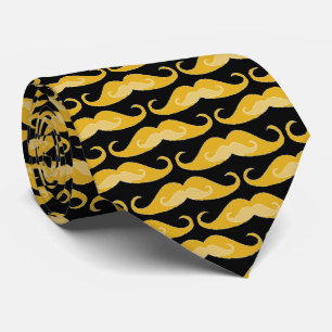Orange Moustache Pattern   Black background Tie