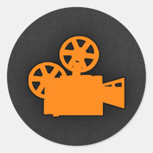 Orange Movie Camera Classic Round Sticker