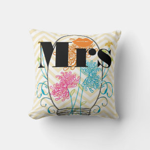 Orange Mrs Lips Pale Yellow Zig Zag Mason Jar Cushion