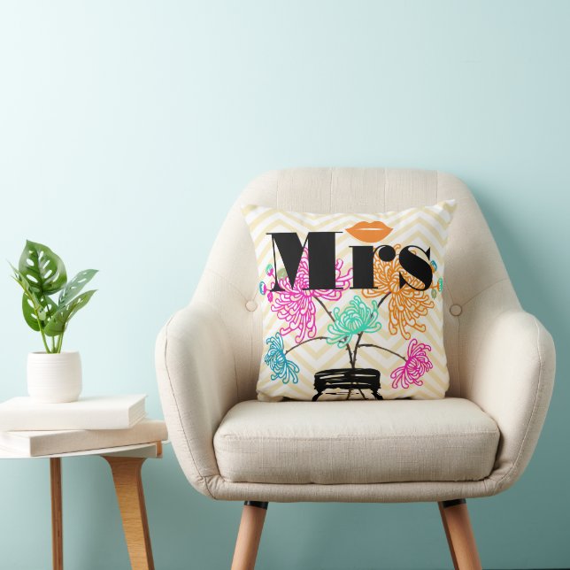 Orange Mrs Lips Pale Yellow Zig Zag Mason Jar Cushion (Chair)