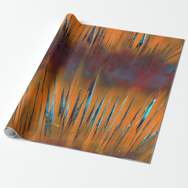 Orange Multicolored Abstract Rays Wrapping Paper (Unrolled)