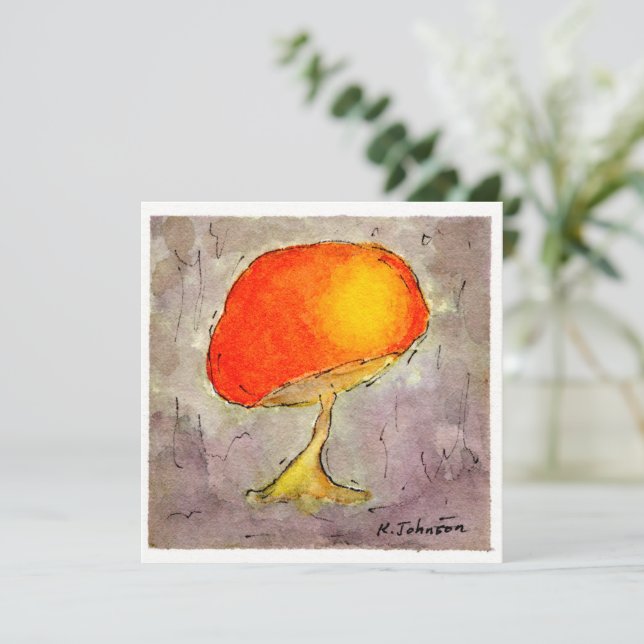 Orange Mushroom Watercolor Greeting Card (Standing Front)