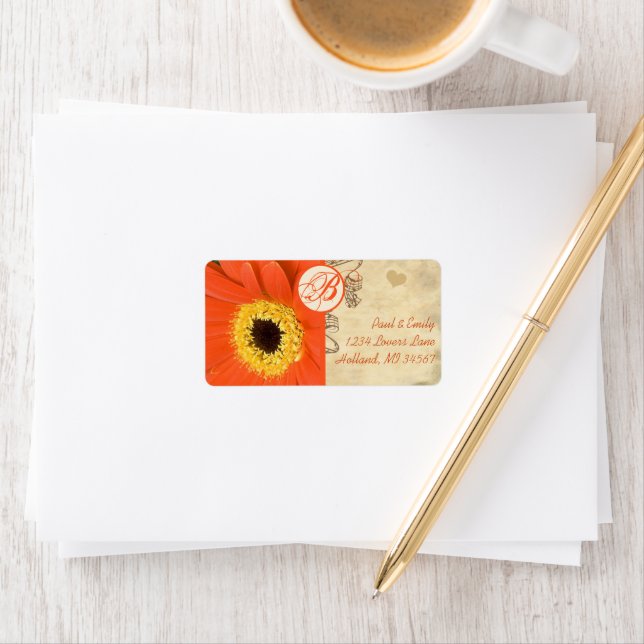 Orange Musical Gerber Daisy Grey Musical Notes Label (Insitu)