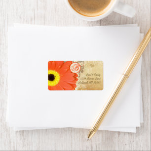 Orange Musical Gerber Daisy Monogram Label