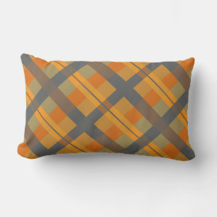 Orange Mustard Navy Teal Striped Lumbar Cushion