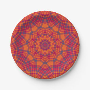 Orange n Purple Plaid Picnic Paper Plate