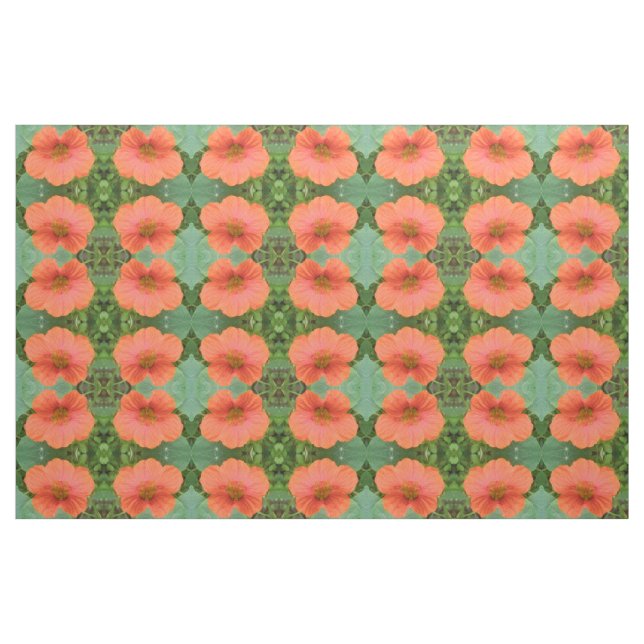 Orange Nasturtium Flower Floral Patterned Fabric (Fat Quarter)