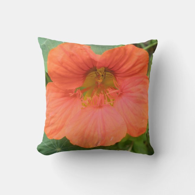 Orange Nasturtium Flower Pillow (Front)