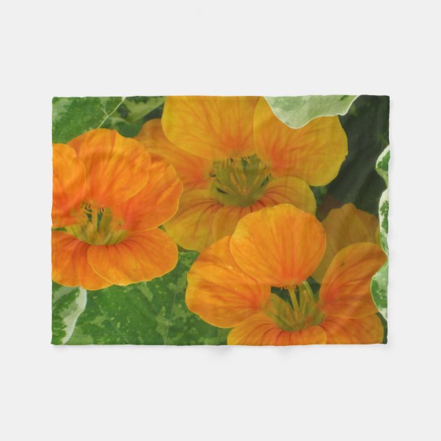 Orange Nasturtiums Fleece Blanket (Front (Horizontal))