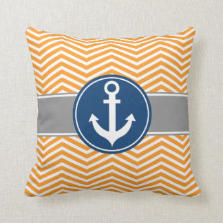 Orange Nautical Anchor Chevron Cushion
