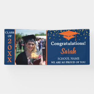 Orange & Navy Blue Graduation Photo Class Of 2025 Banner