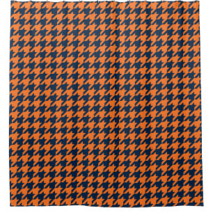 Orange/Navy Blue Houndstooth Shower Curtain