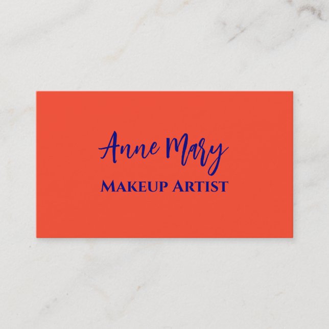 Orange Navy Blue Makeup Artist Beauty Salon Custom Business Card (Front)