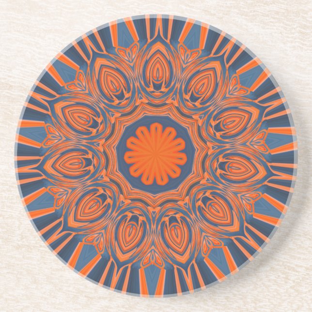 Orange Navy Blue Mandala Coaster (Front)