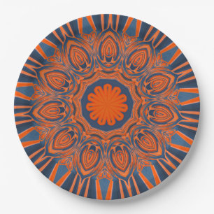 Orange Navy Blue Mandala Paper Plate
