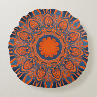 Orange Navy Blue Mandala Round Cushion