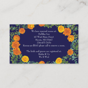 Orange & Navy Blue Peony Rose Wedding Enclosure Card
