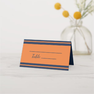 Orange Navy Blue Striped Birthday Party Place Card