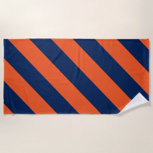 Orange & Navy Blue Stripes Beach Towel