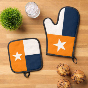 Orange & Navy Blue Texas State Flag Oven Mitt & Pot Holder Set