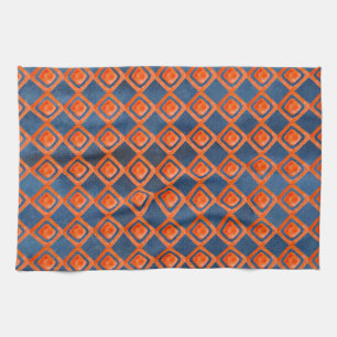 Orange Navy Blue Watercolor Pattern Tea Towel