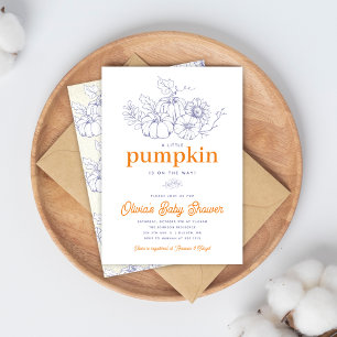 Orange Navy Burlap Little Pumpkin Baby Shower Invitation