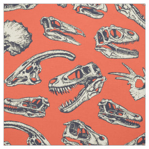 Orange & Navy Dinosaur Skulls Fabric