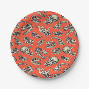 Orange & Navy Dinosaur Skulls Paper Plate