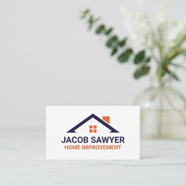 Orange & Navy Home Improvement Business Cards (Standing Front)