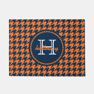 Orange & Navy Houndstooth Doormat