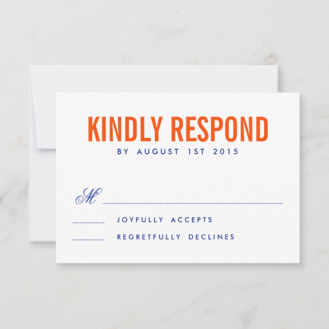 Orange & Navy  Modern Typography Wedding RSVP Card (Front)