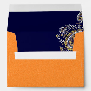 Orange Navy Paisley Ganesh Hindu Indian Wedding Envelopes