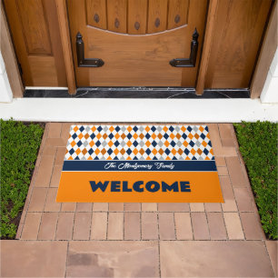 Orange & Navy School Colors Argyle Pattern Doormat