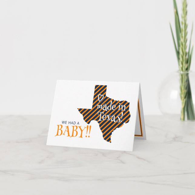 Orange/Navy Striped Made in Texas Photo Baby Announcement (Front)