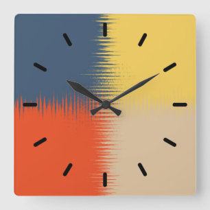 Orange Navy Yellow Cream Square Wall Clock