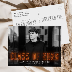 Orange Neon Class of 2025 Photo Graduation Party Invitation Postcard