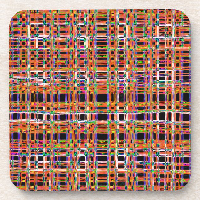 Orange neon lines pattern coaster (Front)