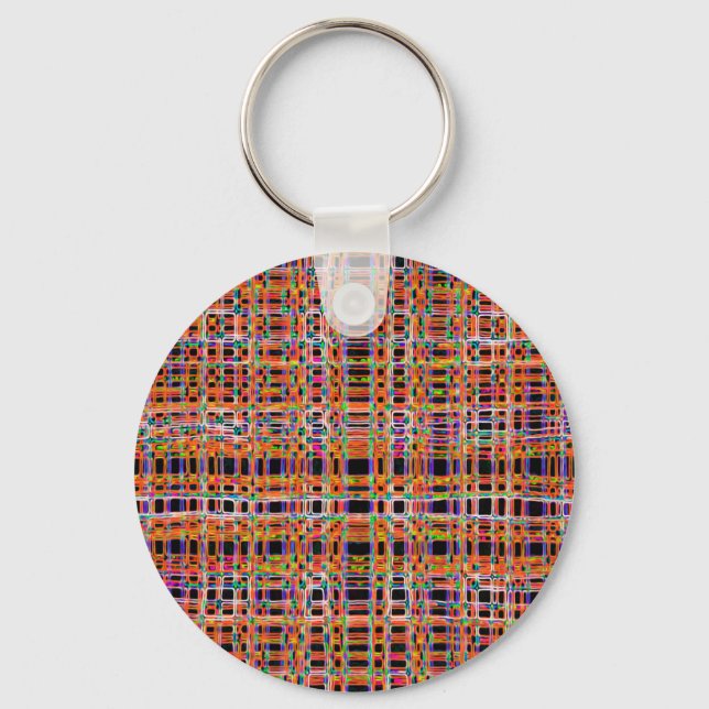 Orange neon lines pattern key ring (Front)