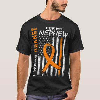 Orange Nephew Leukaemia Awareness Flag Aunt Uncle  T-Shirt
