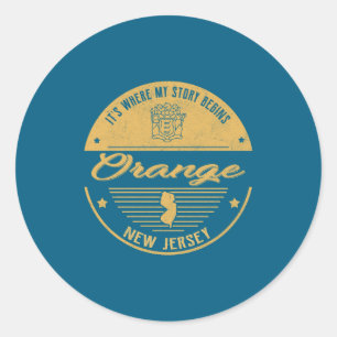 Orange New Jersey Its Where My Story Begins _1 Classic Round Sticker